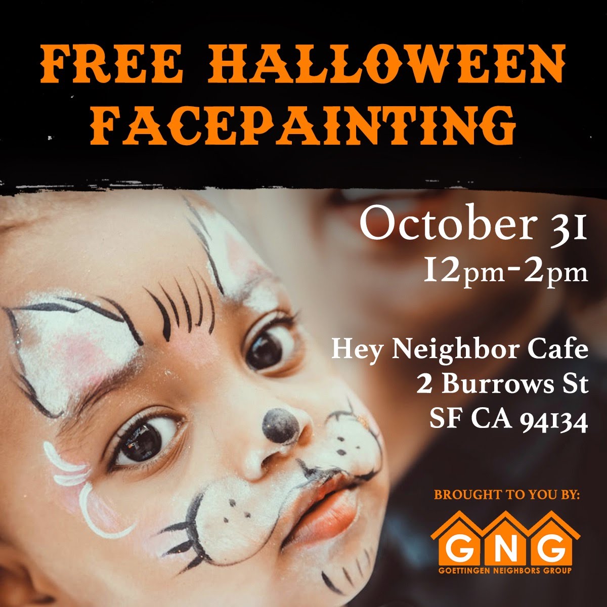 portola_sf's tweet photo. Free face painting this Sunday, Oct 31 at Hey Neighbor Cafe. Brought to you the Goettingen Neighbors Group! https://t.co/waEXYxUHjX