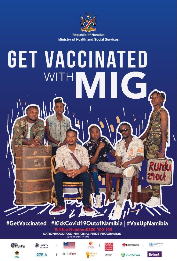 NNPCampaign's tweet photo. Ngapi Namibia, Join us in and around Rundu and Get Vaccinated with MIG on 29th October 2021 with a day filled with Music, Quizzes, Prizes and More activities.
#MyNamibiaMyCountryMyPride #KickCovid19OutofNamibia #VaxUpNamibia
#GetVaccinated https://t.co/rV4aNLQBlt