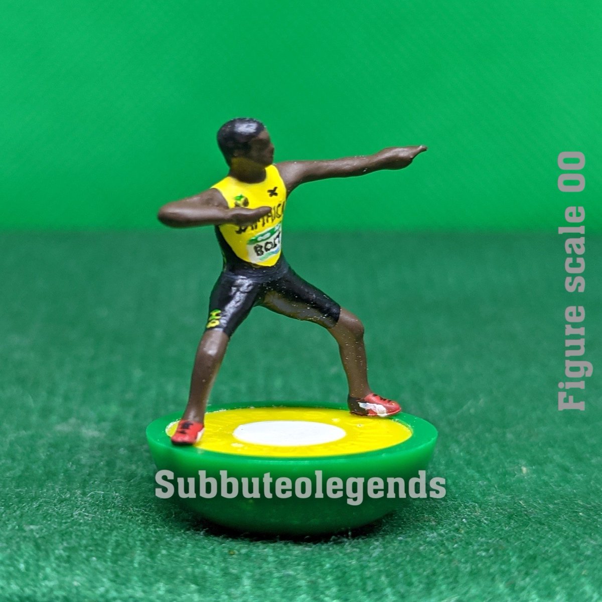 Figure no. 275 Player: Usain Bolt Team: Jamaica Moment: Bolt in his  last-ever individual race at the Rio Olympics in 2016 celebrating winning  gold in 200m in 19.78 seconds #Subbuteo #Subbuteolegends #subbuteoart #, image size:1200x1200