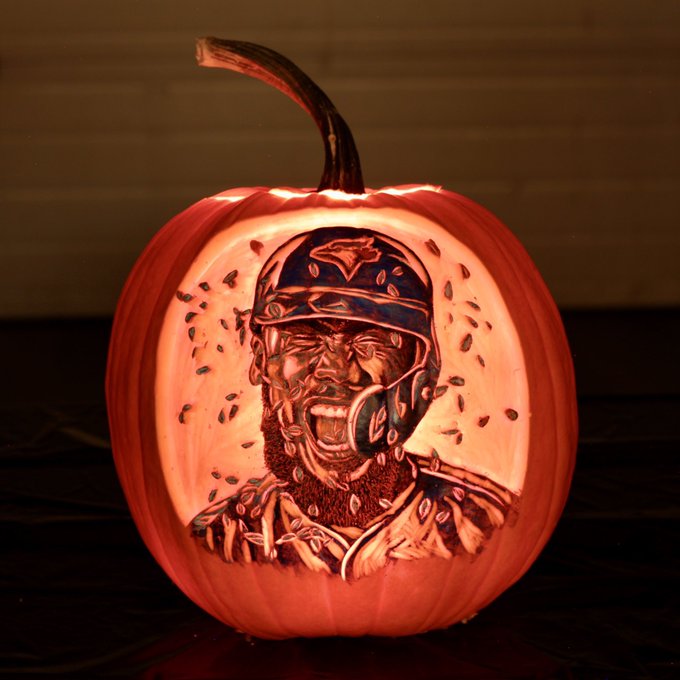 BlueJays's tweet photo. Happy #NationalPumpkinDay 🎃

Think YOU can carve the best pumpkin? Take a pic and post with the hashtag #TBJPumpkin by Halloween for a chance to earn some sweet Blue Jays swag! https://t.co/zFpjEa2Pjq