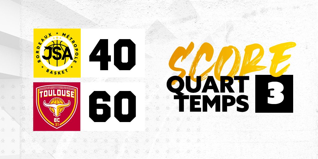 JSA-Bordeaux-Métropole-Basket (@jsa_bmb) on Twitter photo 20 points d’écart à la fin du 3e QT. 
Ça devient de plus en plus compliqué mais il faut continuer d’y croire.
🟡⚫️ 20 points d’écart à la fin du 3e QT. 
Ça devient de plus en plus compliqué mais il faut continuer d’y croire.
🟡⚫️