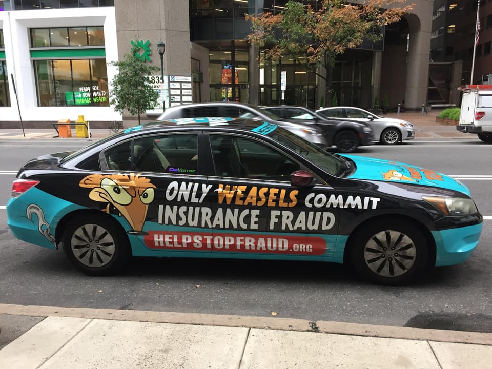 PAIFPA's tweet photo. Our insurance fraud prevention message is on the move! Keep an eye out for this special car on the streets of #Philadelphia, #Harrisburg and #Pittsburgh - some of the top locations in PA where auto insurance fraud occurs. https://t.co/0QnJYclSqv