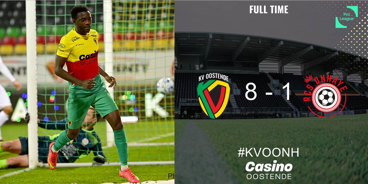 kvoostende's tweet photo. De kustboys haalden tegen het moedige Onhaye stevig uit. Kvasina (3), Atanga (2), Fortes, Ambrose en Ndicka zorgden voor het goaltjeskermis. #KVOONH https://t.co/0KBcr0OxeL