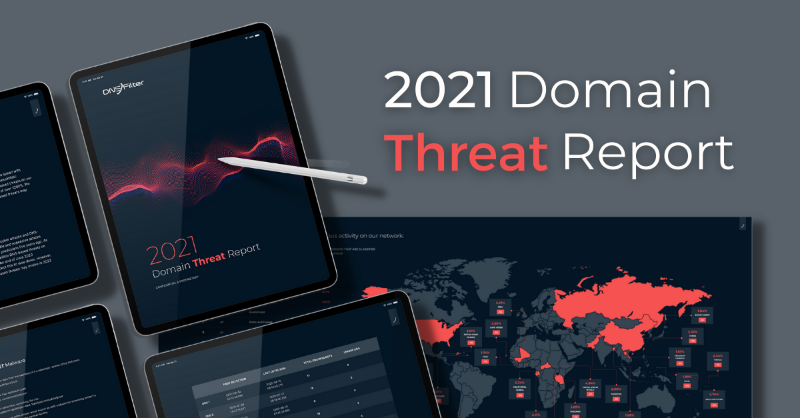 DNSFilter's tweet photo. [JUST RELEASED] The 2021 Domain Threat Report - a deep dive into geographic TLDs, top trends leveraged in phishing scams, brand new domains, and more. Get your free copy at the link below.