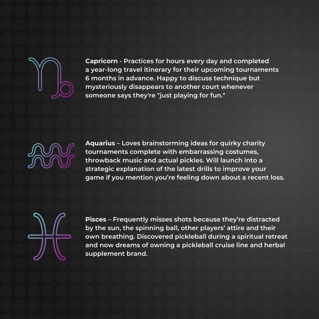 PickleballCentr's tweet photo. Do you identify with your #pickleball star sign? 💫 https://t.co/IRIS23pEL1
