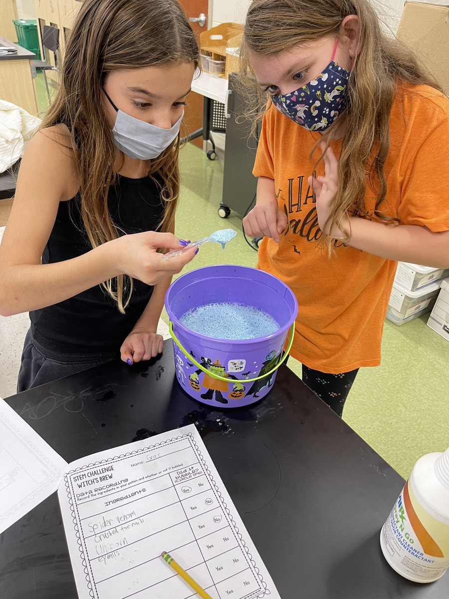 MissColeEC's tweet photo. With Halloween night creeping upon us, these Fourth Grade Witch Teams were given the task of creating a bubbling Witch’s Brew using the fewest ingredients possible! However, our ingredients weren’t too appetizing, so we had some experimenting to do! @OJRSDEC @Ojrscience https://t.co/qFSaTudMJb
