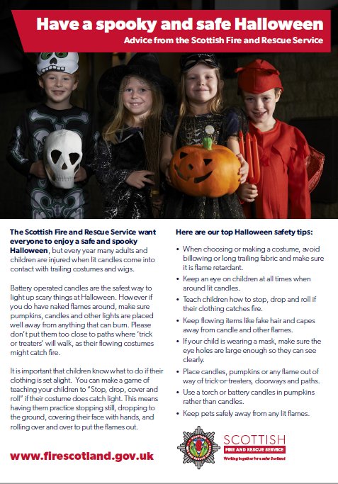 FireSafety_Lan's tweet photo. We hope everyone enjoys a safe and spooky #halloween2021.
Read our safety tips here➡️➡️ https://t.co/7ONfrUpbhv
Use a torch or battery candles in pumpkins rather than candles.
#safeandspooky @scotfire_nlan @SfrsSouth https://t.co/MRpzMd8zro