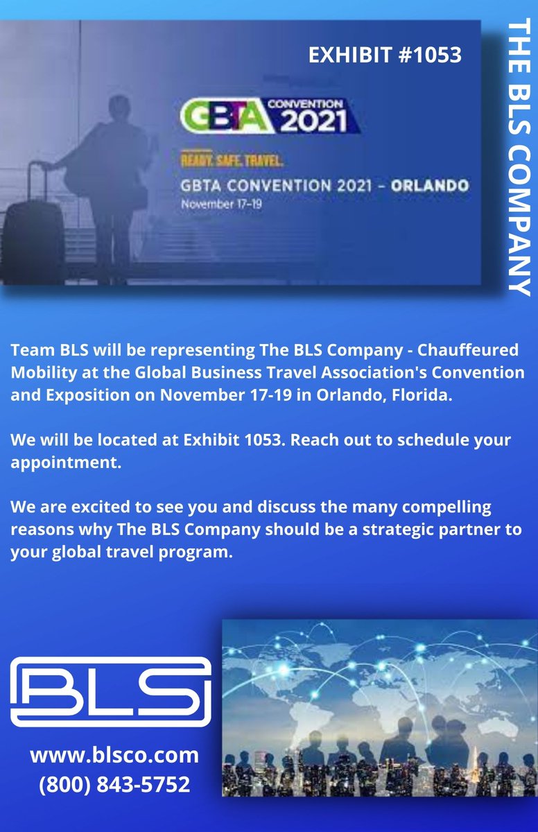 The BLS Company is excited to attend GBTA Orlando in November. We look forward to seeing everyone and sharing some one/one time together. Schedule an appointment to meet with #teambls or stop by Exhibit 1053. 
#blsco #gbta #travelbuyers #Procurement