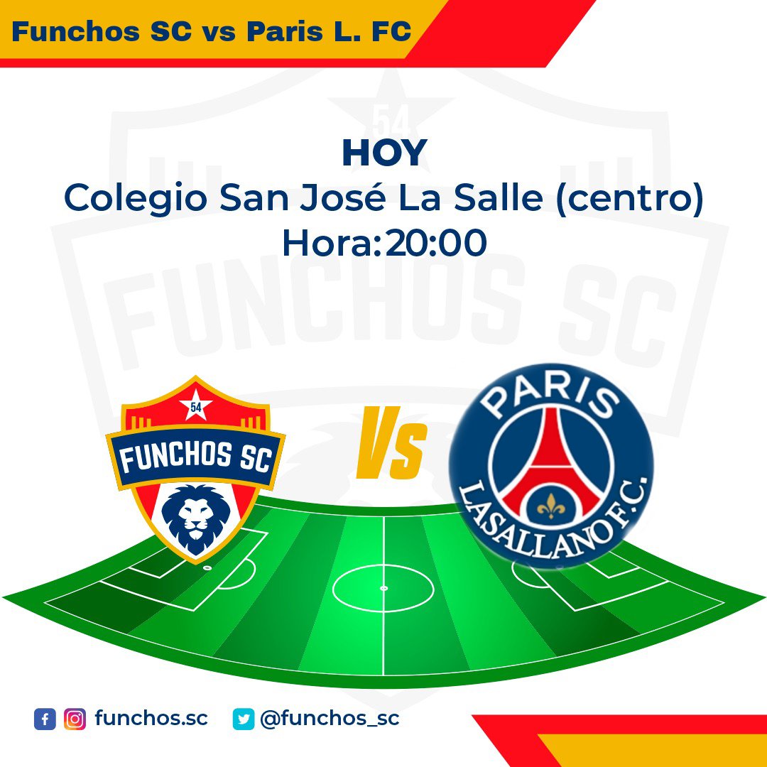 Hoy, partido fundamental para <a href="/funchos_sc/">Funchos SC</a> vs #ParisLasallanoFC por la Liga @lealgye en #Fut6
Y luego, nos vamos a visitar a nuestros amigos de @nomadagye
#YoSoyFunchos
