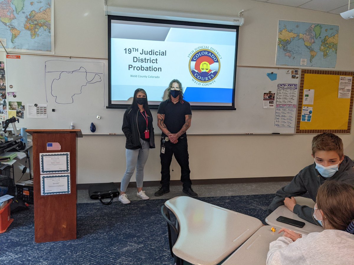 A huge thank you to Stephanie and Bryan <a href="/weldgov/">weldgov</a>, Weld County Probation Officers, for educating our @Warriors_of_FHS Police Academy students about the inner workings of Probation Officers. We took this awesome day by #StVrainStorm! <a href="/SROFairbanks/">SRO Fairbanks</a>