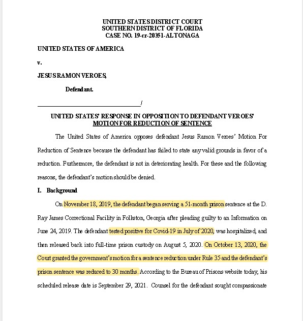 Rebaja de pena al empresario margariteño Jesús “el Negro” Veroes, preso en los EE. UU. por colaborar y entregar información a fiscales estadounidenses sobre el general Luis Motta Domínguez exministro de la Energía Eléctrica de Venezuela.
#26Oct