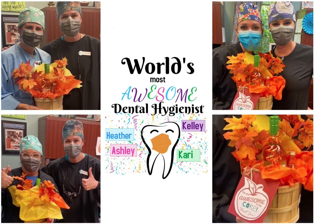 rhoadesdds's tweet photo. We had fun celebrating these AWESOME Hygienist! We do have the best! Thank You Heather, Kelley, Kari, Ashley for keeping our smiles healthy! #Hygienist #KC #NationalDentalHygieneMonth #BestHygienist #Olathe #OlatheDentist #KansasDentist #PumpkinSpice #PumpkinSpiceHygienist https://t.co/ZYx2YzXQpA