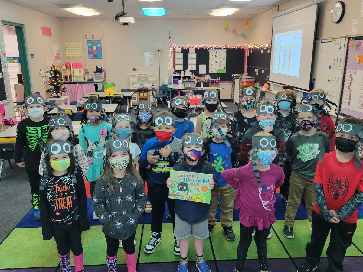 We read Walter's Wonderful Web. A cute story about a spider building his web with different shapes. Then of course we had to make spider hats with different shapes.