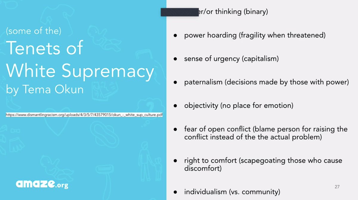 amazeorg's tweet photo. We live in a world that is still run by white supremacy, and it's within our education system and schools. 

Here's how it can show up anywhere, at anytime:
#AMAZESexEdCon https://t.co/i2H6w9qF3J