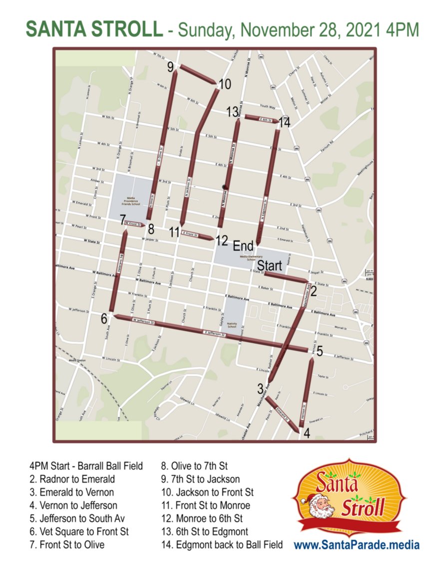 Mark your calendar!

SANTA and his elves are coming Nov. 28th for a special 4-mile drive-by that winds through the neighborhoods of Media Borough! 🎅🦌🎄 Event begins 4pm!

santaparade.media #mediasantaparade #VisitMediaPA