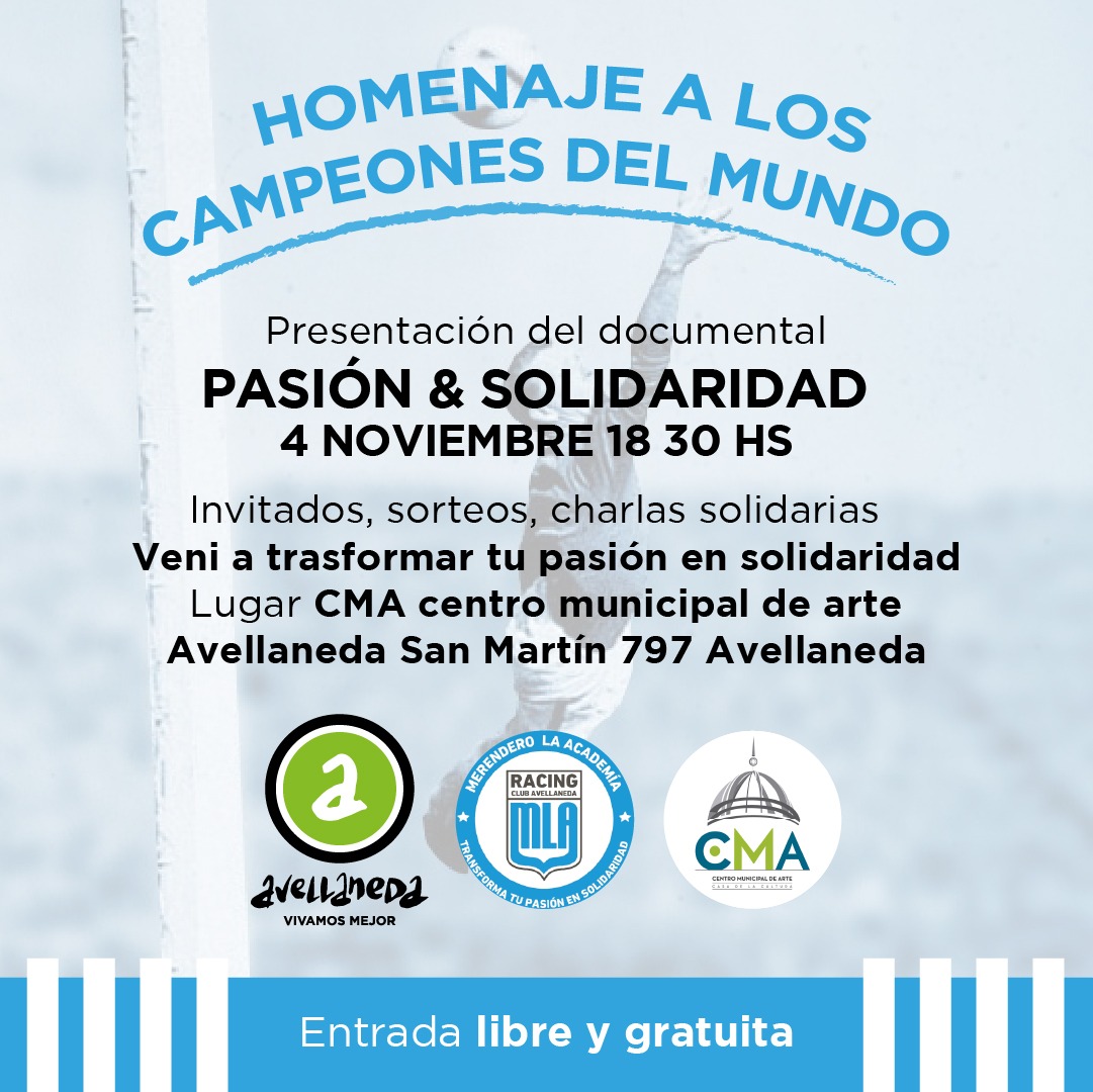 PipiakdPonce's tweet photo. Los esperamos a todos/as los que quieran compartir una noche de fútbol pasión &amp; solidaridad estreno del documental del @MerenderoAcade  si sos de RACING dale RT #transformatupasionensolidaridad https://t.co/SeyLuQ3H2y