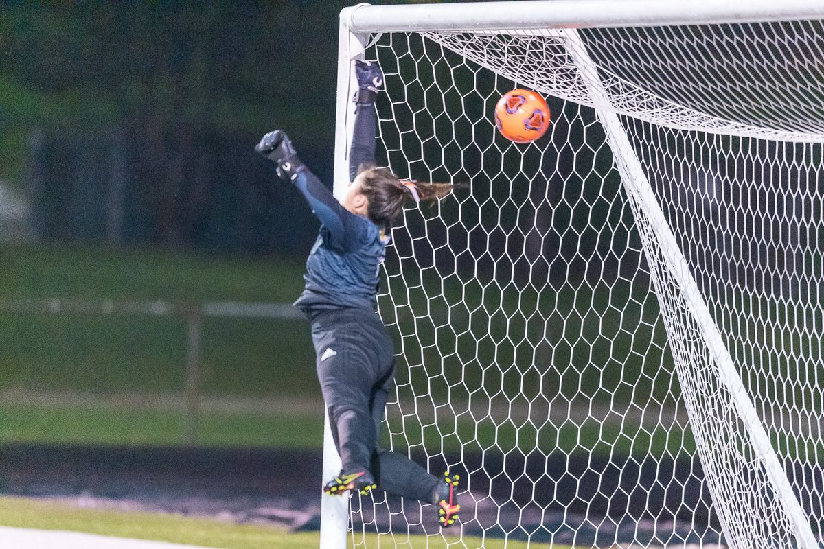 Medina's <a href="/MeghanHeath17/">Meghan Heath</a> puts the ball in the upper left against St. Joseph Academy. @MedinaGSoccer