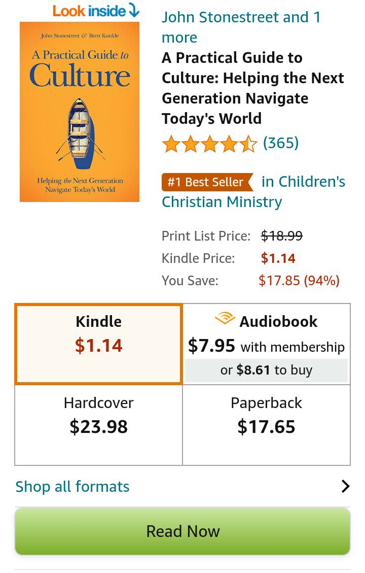 The questions of our day are not being viewed as moral issues, but as identities...we therefore have to catechize the next generation not just in how to behave but in who they are (identity). Great talk by <a href="/JBStonestreet/">John Stonestreet</a> based on 📖 with <a href="/BrettKunkle/">Brett Kunkle</a>,📚 is going for a bargain!