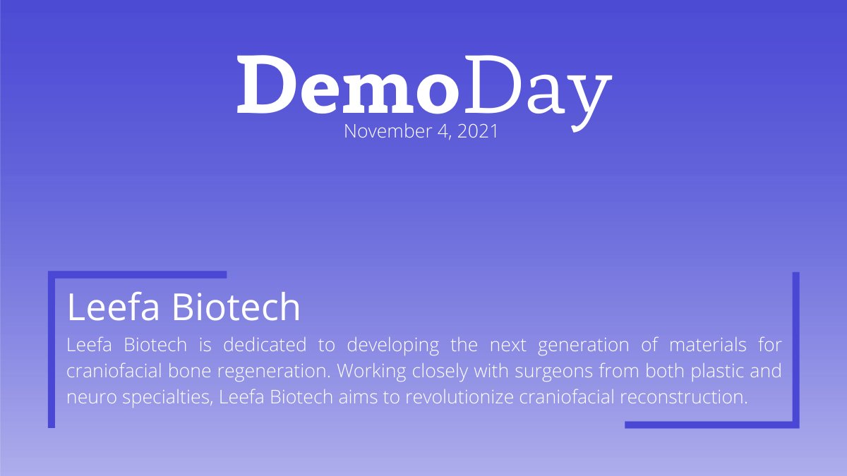We are also excited to announce Leefa Biotech as a Demo Day startup! Leefa is dedicated to developing the next generation of materials for craniofacial bone regeneration and aims to revolutionize craniofacial reconstruction. #biotech #startups #economicdevelopment