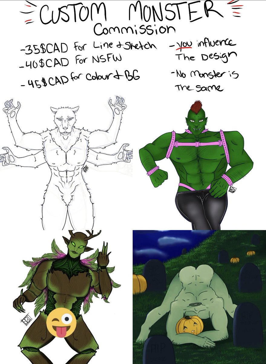 WitchBelle's tweet photo. On holidays this week and am hoping to keep busy and what better way than designing custom monster husbands/wives.#CommissionSheet #custommonster #monsterlover #Teratophilia #terato https://t.co/7O73gpXirF