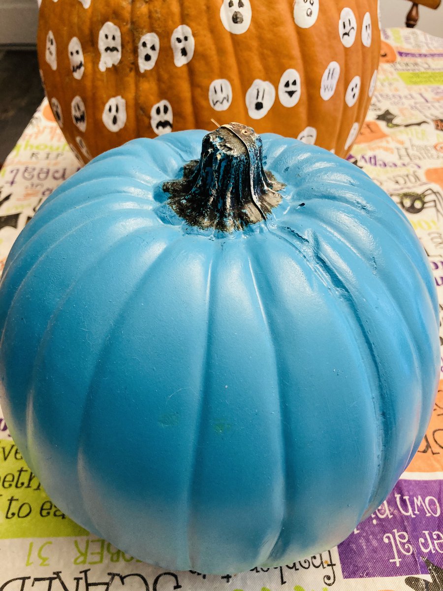 Happy #NationalPumpkinDay! 🎃 

Nikki & I tried an idea we saw where we made ghosts with our thumbprints. 

The teal pumpkin is for the #TealPumpkinProject. We’ve had this one for several years & place out so trick-or-treaters know we have allergen-free options if needed.