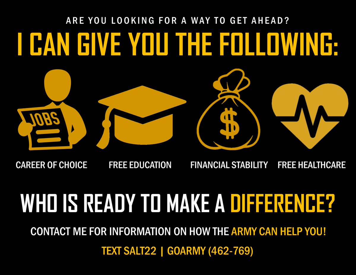 UsScranton's tweet photo. Who is ready to make a difference?

Text SALT22 to GOARMY (462769) for more information on opportunities.

#goarmycuse #USArmy #armyreserve #benefits #joinus #peoplefirst https://t.co/UrOWoZgR90