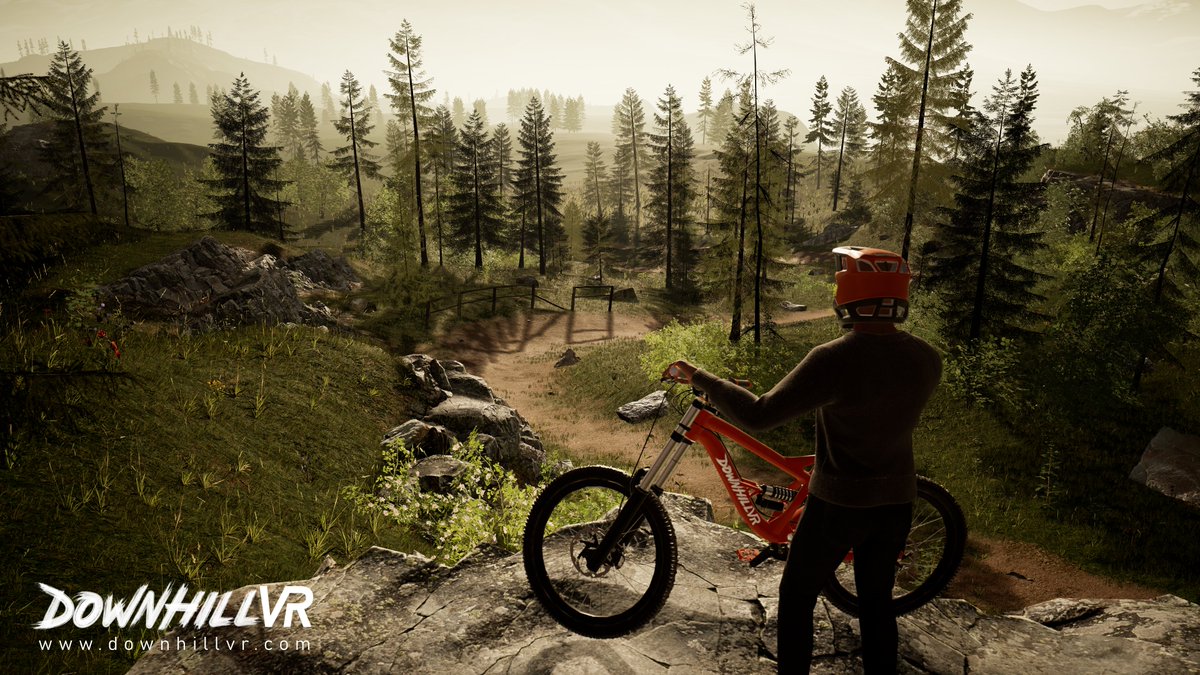 DownhillVR's tweet photo. Sun is shining on the track and one of our riders is looking forward to his next ride. Join him soon in the upcoming #virtualreality game #DownhillVR. #madewithunreal https://t.co/7YLMrHprD0
