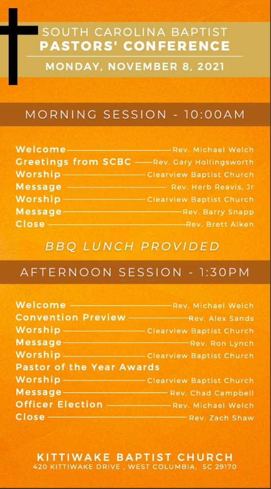 Less than two weeks away from the SC Pastor's Conference. Great schedule. Hope to see many friends there.