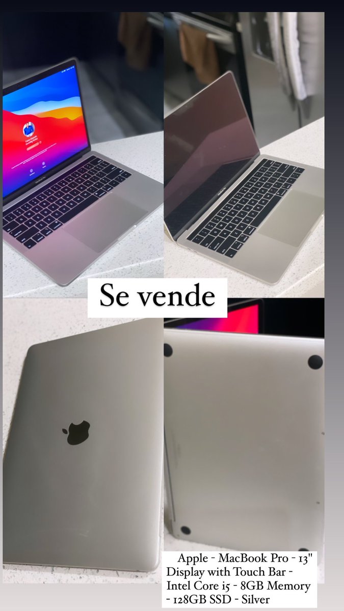 Karlosegn's tweet photo. A la venta 
Apple - MacBook Pro - 13" Display with Touch Bar - Intel Core i5 - 8GB Memory - 128GB SSD - Silver https://t.co/SDExoQE7Uw