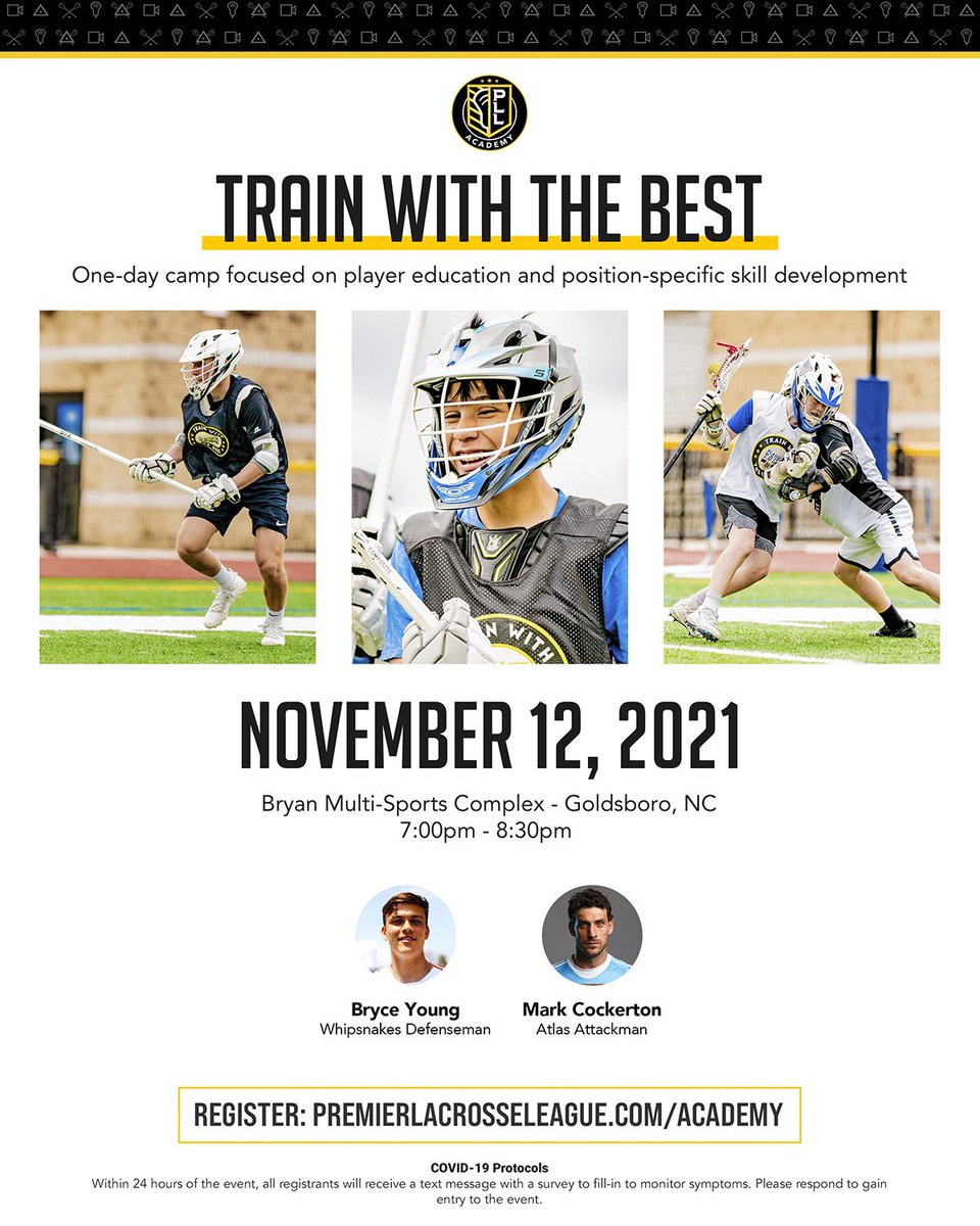 pll_play's tweet photo. Train with @PLLWhipsnakes defenseman Bryce Young and @PLLAtlas attackman @markcockerton41 in North Carolina! 🥍

Register here: https://t.co/HfVnzkUPJt https://t.co/mIr60eqprE