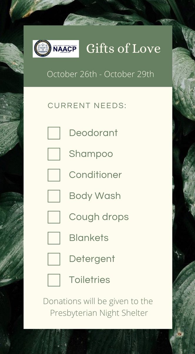 🎁Gifts of Love 🎁 
The Presbyterian Night Shelter will receive all of the donated items❗️
Drop your items in the 📦donation box in the Intercultural Center 
NOW UNTIL THE 29TH