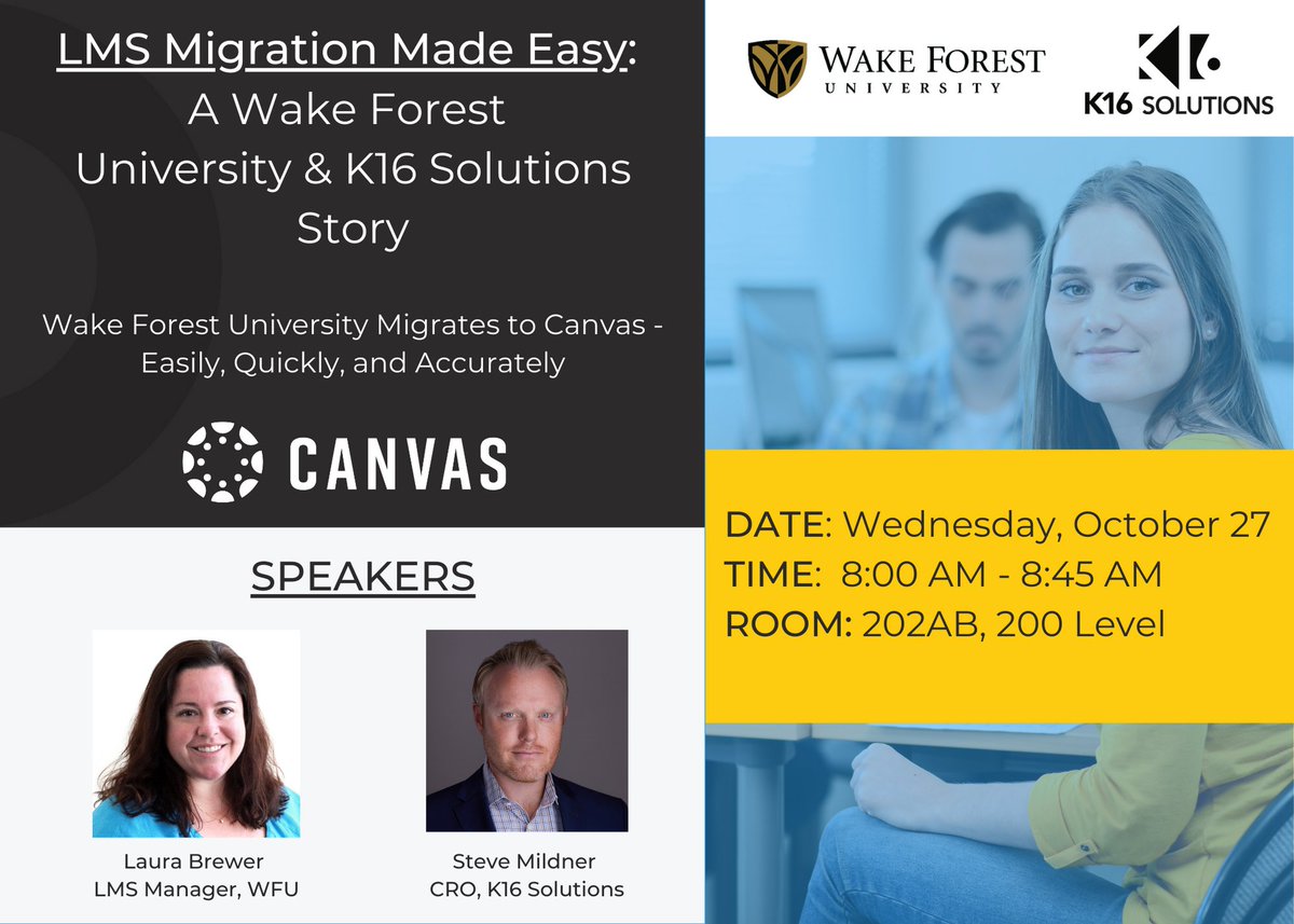 K16solutions's tweet image. K16 Solutions has arrived in Philly for #Educause2021! Join us tomorrow morning at 8am ET for our session, &quot;LMS Migration Made Easy&quot; with @WakeForest in Room 202AB. It&apos;s gonna be a great couple of days with @EDUCAUSE!
#highered #edtech #onlinelearning #lms #solutions