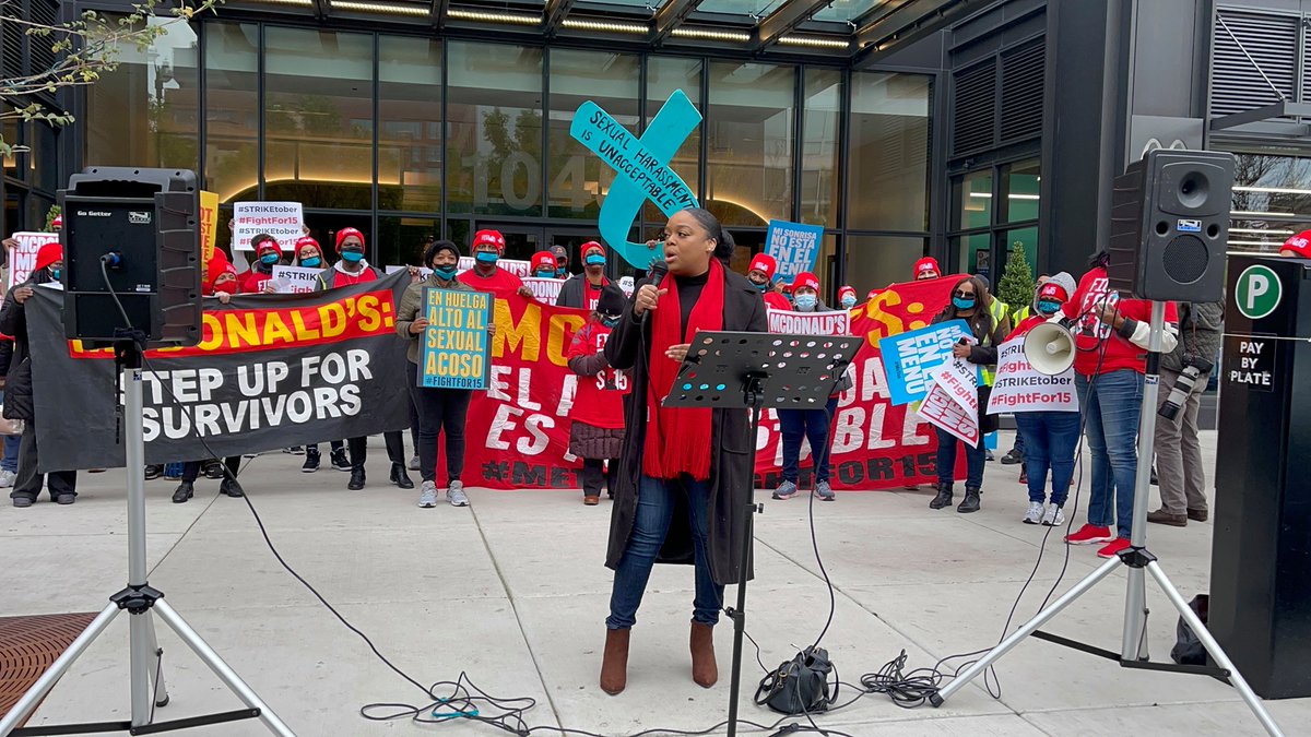 Fast food workers across the country are striking today and calling out McDonald's and their culture of sexual harassment. Workers deserve a workplace free of harassment and a union to make sure that happens. H#MeTooMcDonalds #Striketober @KinaCollinsIL