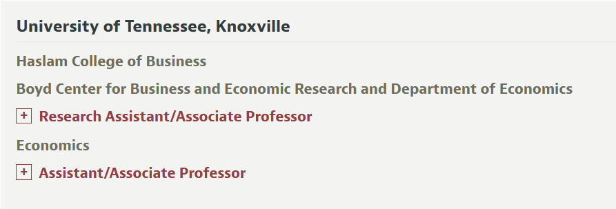 Do you like four seasons, mid-sized cities, and economics research that makes a difference? Then check out these lines at UTK! #EconTwitter