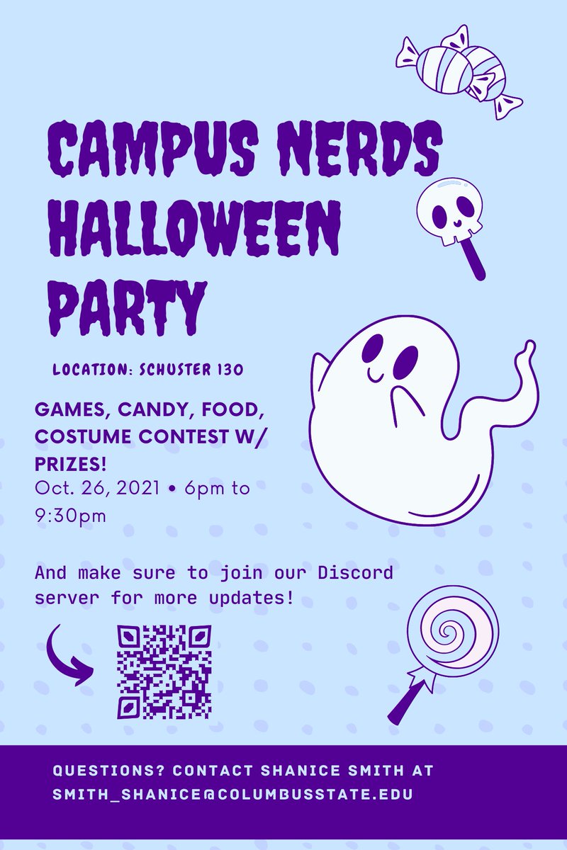 csucampusnerds's tweet image. Have a happy halloween weekend and to help start off that week. We have a great halloween party in Schuster 130. Hope we see you there Cougars.