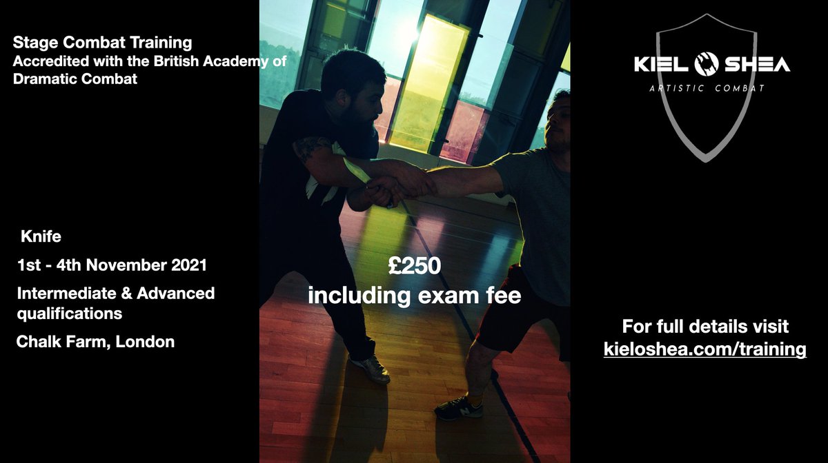There's still time to sign up! 
kieloshea.com/november-knife…
Stage Combat course in Chalk Farm, #London
<a href="/BADC_UK/">BritAcDramaticCombat</a> #actor #actors #fight #training