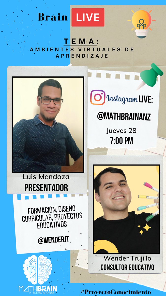 MathBrain_'s tweet photo. ¿Cuál es la dificultad que se presenta al construir ambientes virtuales de #aprendizaje? 

La respuesta la tendremos este jueves en punto de las 7:00 pm, cuando estemos conversando con Wender Trujillo, consultor académico, en una nueva edición de #BrainLive 🧠🤳🏾 https://t.co/I4MO0gJhqL