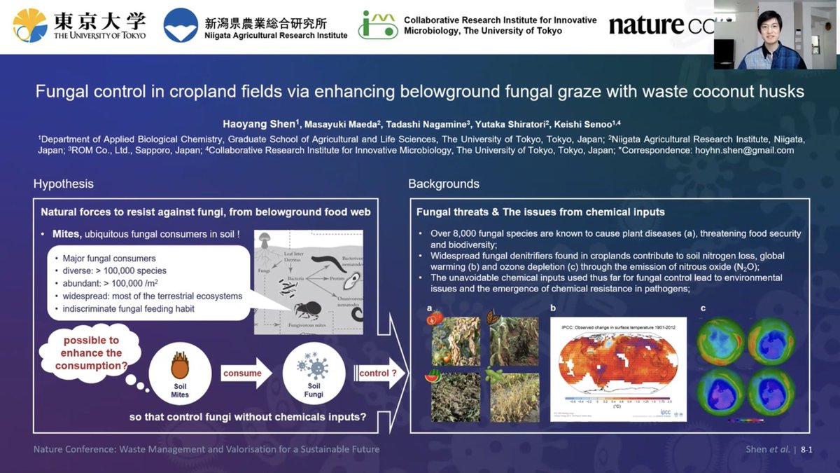 HaoyangShen's tweet photo. Very delighted to present our study📊 about the combination of agricultural waste management🚮 with greenhouse gas mitigation🌏 and crop disease control🦠 (poster VPB-020) @NatureConf #WasteManagement21.

#KoreaUniversity @APRU1997 @NatureNano @naturesustainab @NatureElectron https://t.co/DCjYC7CDtk