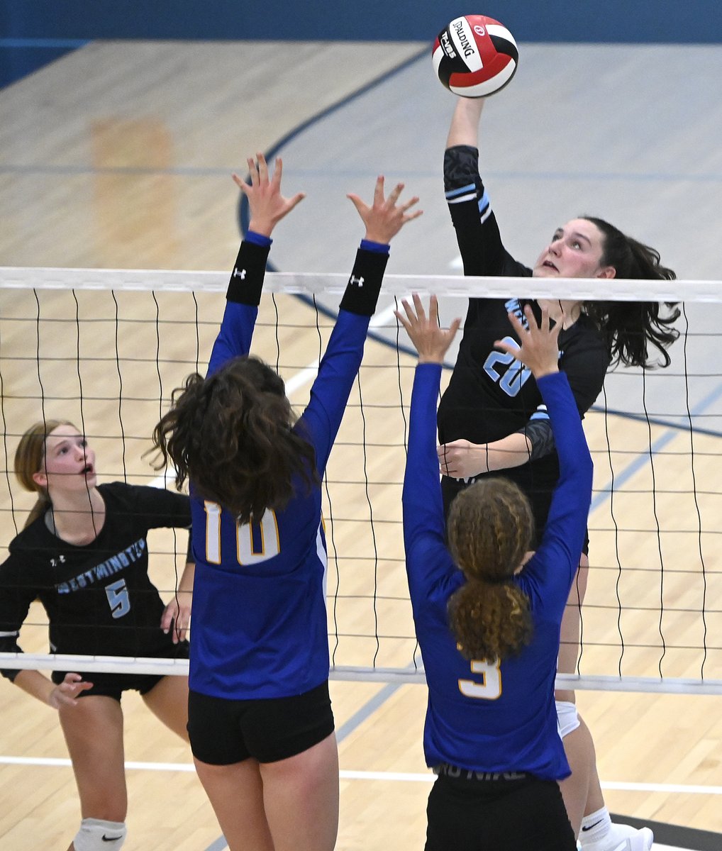 carrollvarsity's tweet photo. .@WestVolley put its depth on display in a dominating straight sets victory over Liberty to clinch the county championship Tuesday. It is the 40th straight county victory for Westminster and a fifth straight county title. See STORY &amp; PHOTOS: https://t.co/Dxgv0eJPW0 https://t.co/BN12cE7bmx