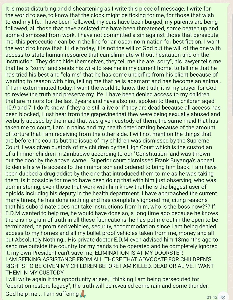 I don't sleep because of fear, I have been surrounded, it is up to my President to end this fabrication, I am exhausted, people have disappeared in the eyes of the public,..