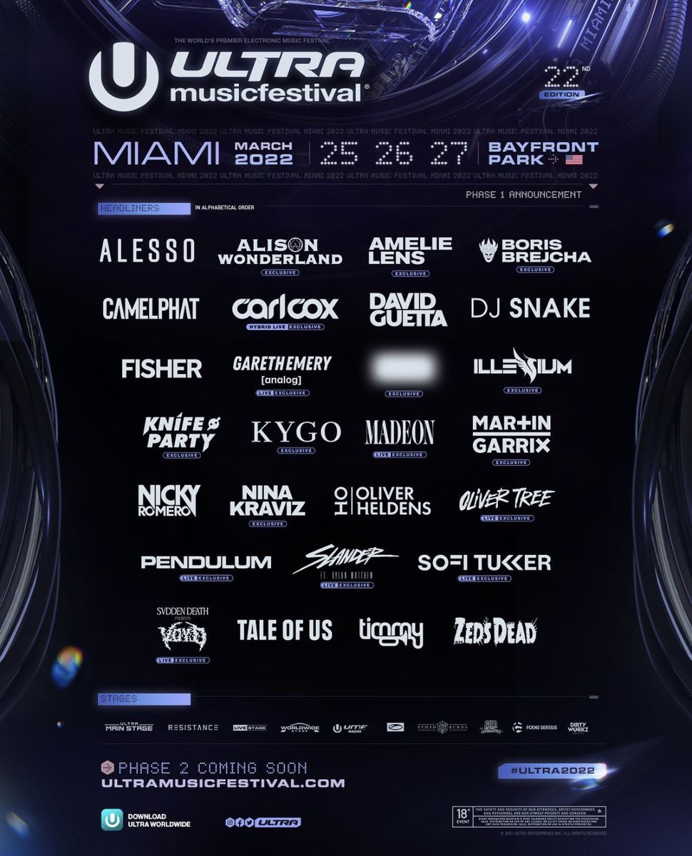 AlphaTroodonRec's tweet photo. Ultra Miami | March 25-26-27 2022 | Phase 2 of the lineup coming soon 🔥  #festival #festivals #festivallife #musicfest #musicfestival #atr #trexxentertainment  #live #music #livemusic #edm #electronicmusic #electro #electrohouse #house #dubstep  #davidguetta #djsnake https://t.co/ZsS3WnCdux