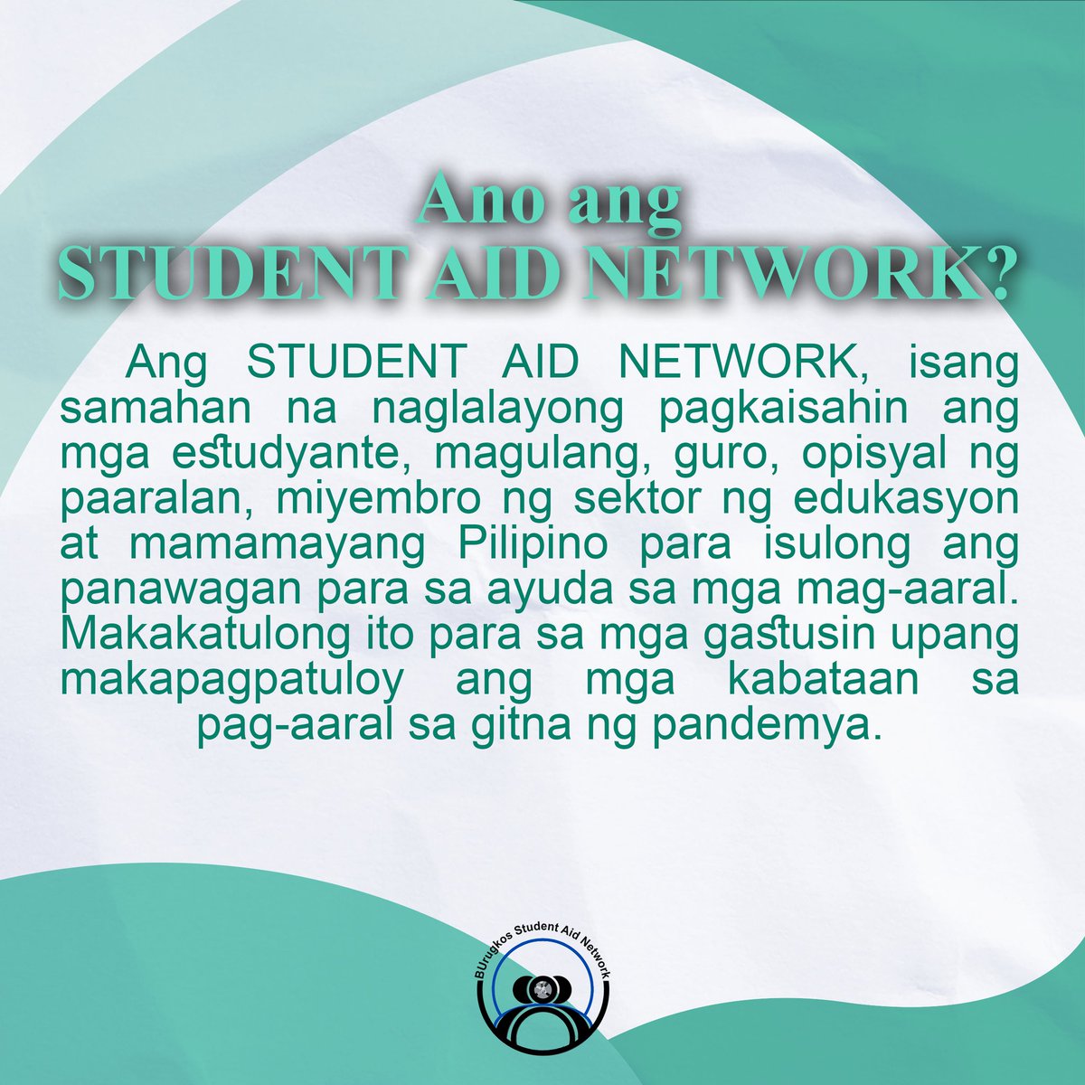 BUStudentAidNet's tweet photo. Ano ang STUDENT AID NETWORK?

#10KStudentAidNow https://t.co/dDFS78cl5a