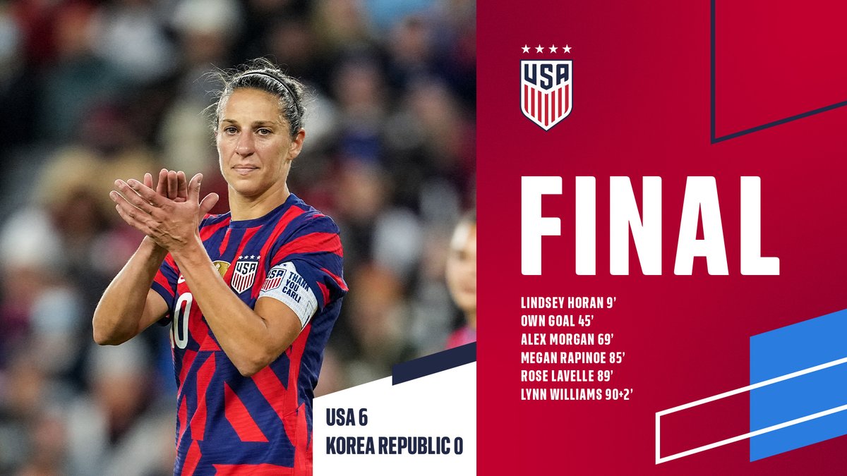 USWNT's tweet photo. Late goals and a farewell to one of the best.

#ThankYouCarli https://t.co/FN5LQreDrW