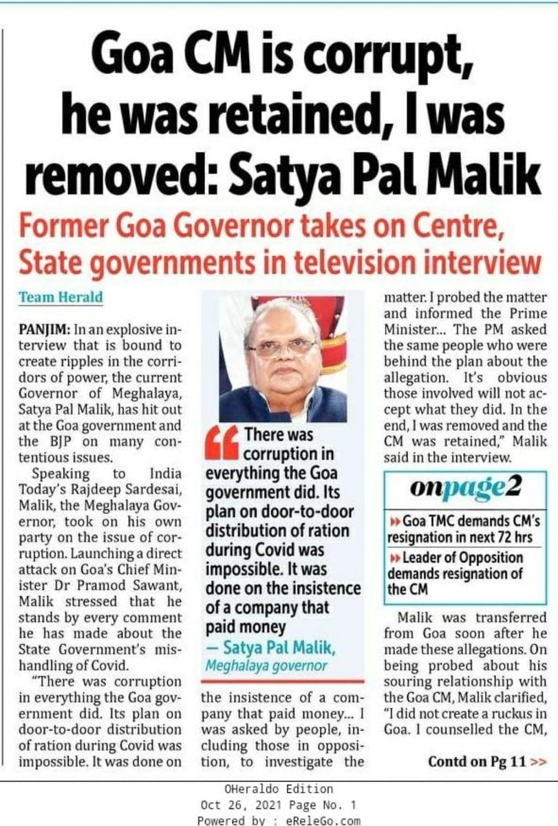 DushyantNaagar's tweet photo. This shows how incompetent is the @goacm Goa people's life matter we won't forgive you @goacm @BJP4Goa
Thank @SatyapalMalik6 for speaking up the truth and how incompetent is goa CM.
#ResigngoaCM https://t.co/vDpkk8Znhn