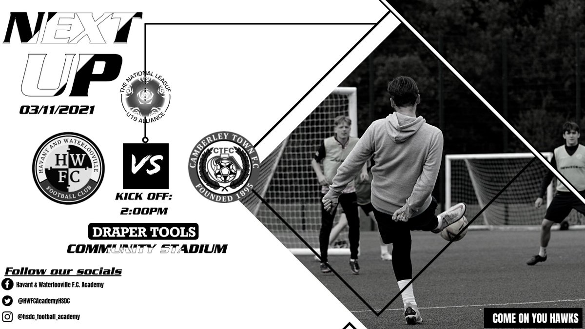 🏠| Next week, we welcome <a href="/CamberleyTownFC/">Camberley Town</a> Academy to <a href="/drapertools/">Draper Tools</a> Community Stadium. Kick off 2pm. #COYH