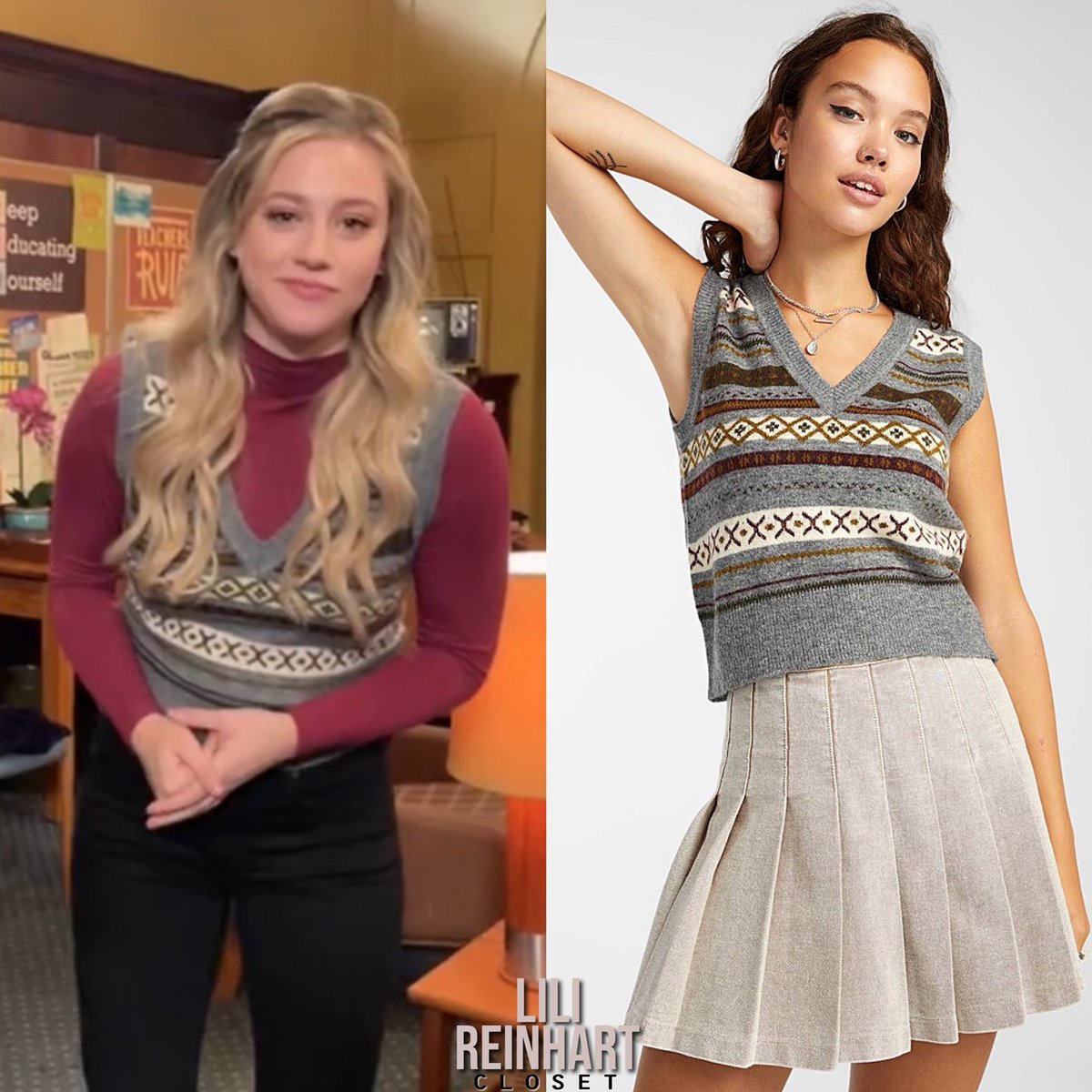 lilircloset's tweet photo. Lili Reinhart Playing Betty Cooper will wear the #MaisonSimons ‘Vintage jacquard Tank’ (Sold Out) in a Riverdale season 6 episode. https://t.co/OgNiMrIO7q