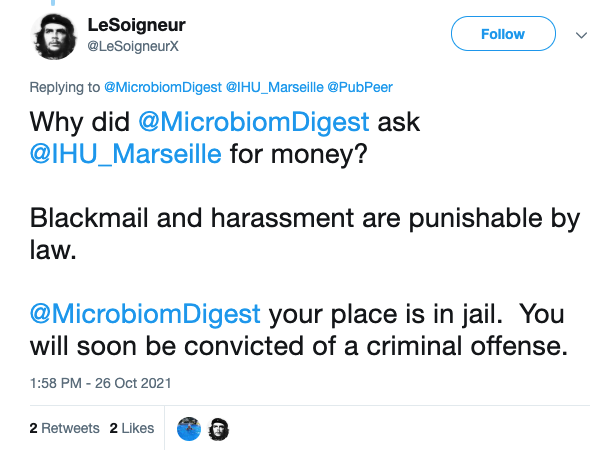 MicrobiomDigest's tweet image. More than 300 @IHU_Marseille papers @PubPeer with concerns on image duplication, unauthorized human subject research on homeless, minors, people in Africa.
No scientific answers from the institution. 
Just ad hominems, insults, and legal threats.
I'm not going to be silenced.
