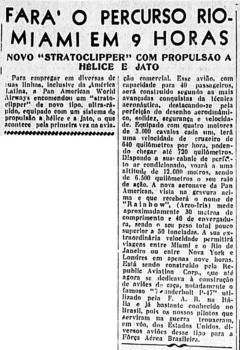 sentandoapua's tweet photo. 26OUT1945-Fará o percurso Rio-Miami em 9 horas. Novo Stratoclipper com propulsão a hélice e jato https://t.co/05zj462JSD
#OUT45 #ANoite #Aviação #stratoclipper #jato https://t.co/5MgDb8g533