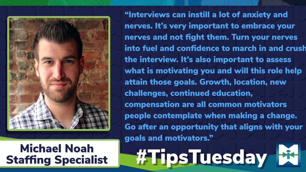 MMIstaffing's tweet image. It&apos;s Tips Tuesday! This week&apos;s tip comes from Michael Noah on our Cybersecurity, Cloud &amp;amp; DevOps team in our NY office.  When it comes to interview Mike says &quot;Embrace the nerves!&quot;  read more below! 

Right now Mike is on the hunt for #cloudengineers !