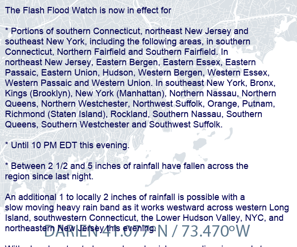 CT_StormWatcher's tweet photo. Local Weather Alert: Flash flood watch now in effect until 10 pm edt this evening https://t.co/Z1dQURsJWy